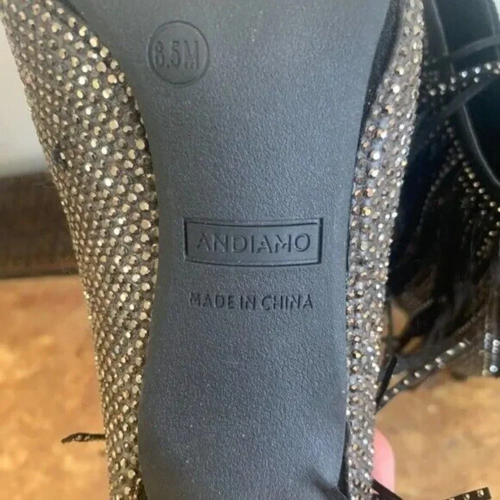*ANDIAMO AFRINGE SPARKLE FRINGED STILETTO BOOTIE SIZE 6.5 * - Picture 9 of 13